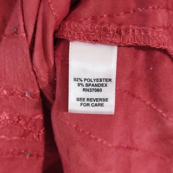 CATO Womens Red‎ Orange M Sequin Top Blouse Tie Dye Ruffle V-Neck Ruched Sleeves - Picture 8 of 8